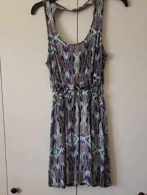 Casual Mint & Purple Sleeveless Mini Dress With Pockets